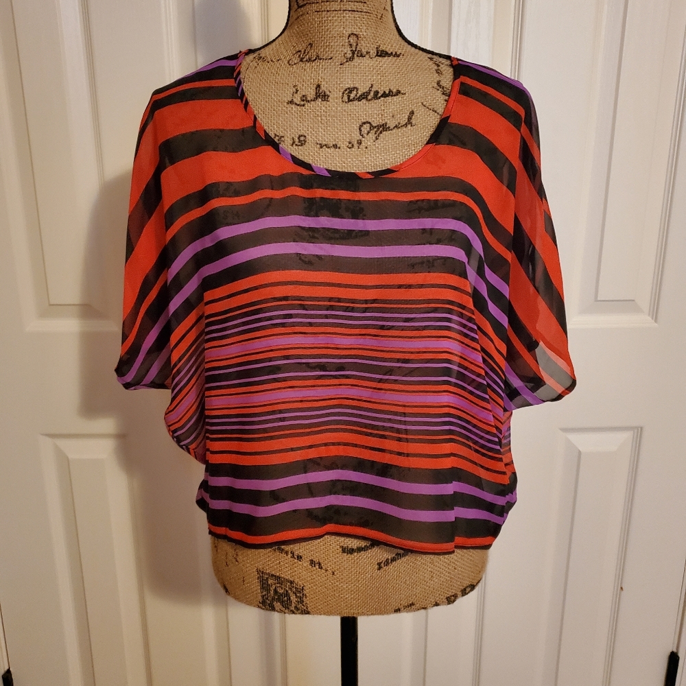 6 Degrees Small Red & Black Striped Batwing Top